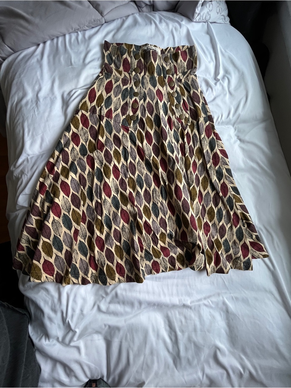 Effie's Heart Leaf-Print A-Line Skirt in Cream, Red, Green, Blue